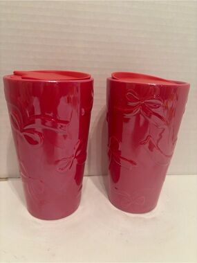 Starbucks Red Embossed Bow Ceramic Tumbler Pair